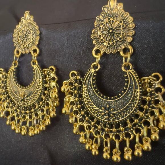 Bollywood Oxidized Gold Tone Jhumka Filigree Boho earrings - Picture 1 of 3